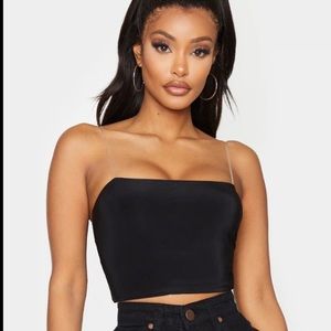 🌸NWT PrettyLittleThing shape black slinky crop top